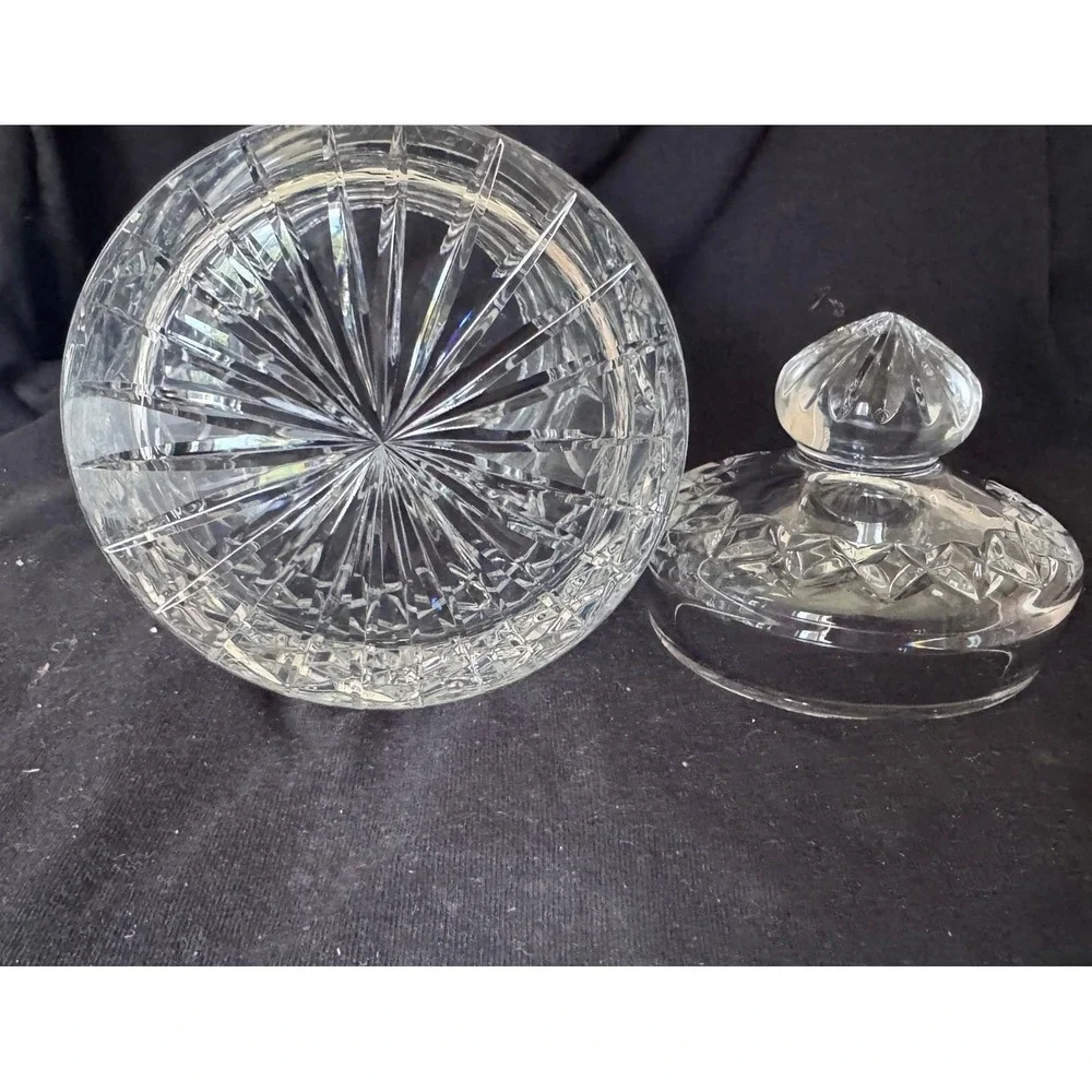 Vintage Lead Crystal Biscuit Barrel Apothecary Jar with Lid Clear Cut Glass 8.5